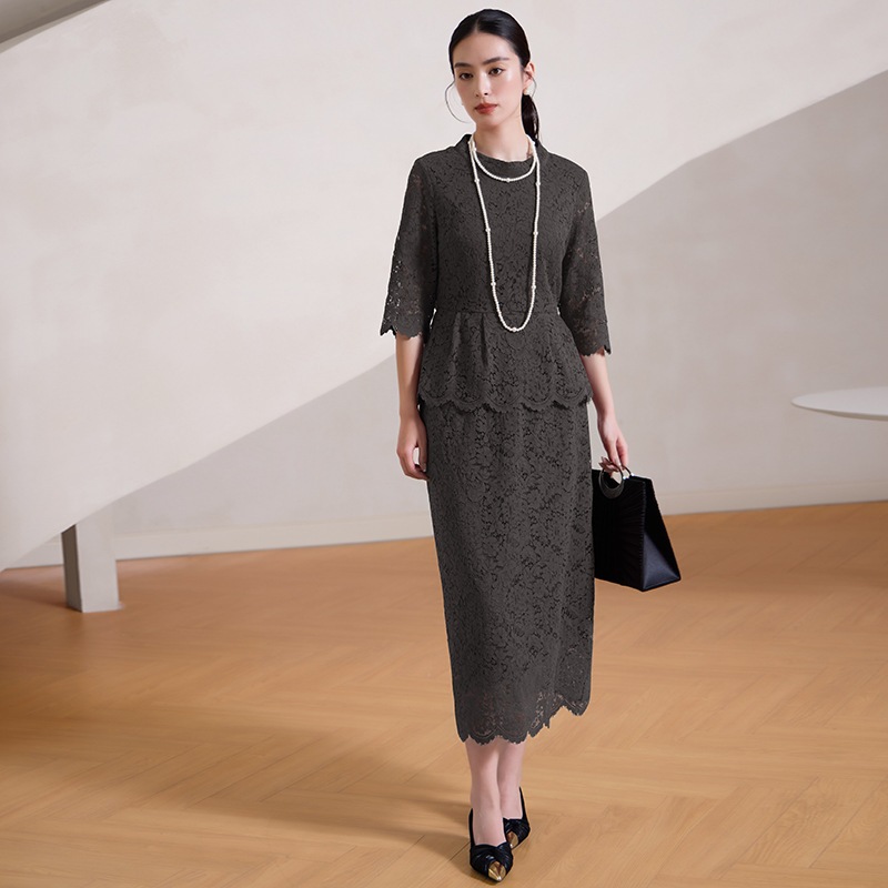 Aラインスカートの2つのピーススカートスーツを備えた新しいハーフハイハイトの首の首の袖のトップ88626 Aラインスカートの2つのピーススカートスーツを備えた新しいハーフハイハイトの首の首の袖のトップ88626