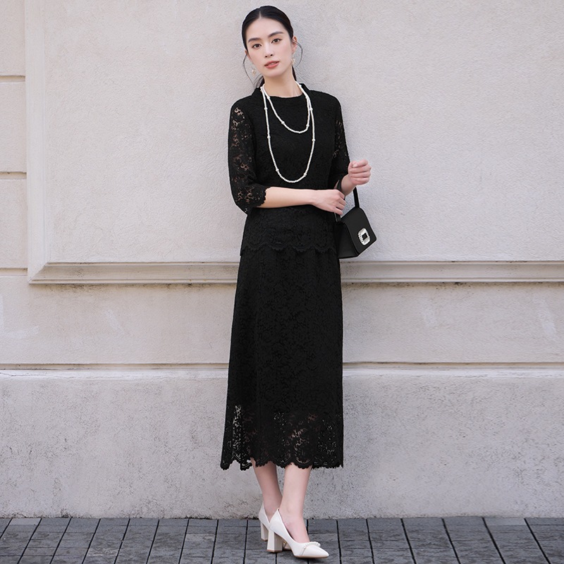 Aラインスカートの2つのピーススカートスーツを備えた新しいハーフハイハイトの首の首の袖のトップ88626 Aラインスカートの2つのピーススカートスーツを備えた新しいハーフハイハイトの首の首の袖のトップ88626