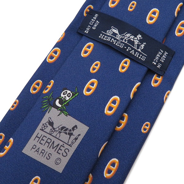 【未使用】エルメス　ネクタイ　シェーヌ　柄　ダンクル　ブルー　青　HERMES エルメス HERMES ネクタイ シェーヌダンクル 7.5cm シルク