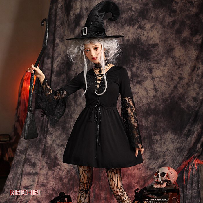 ハロウィン コスプレ 魔女仮装 ウィッチ コスチューム 大人 レディース 帽子付き3点set 定番 黒セクシー可愛いレースフレア袖 コスプレ 魔法使いデビル ゴスロリ 吸血鬼 悪魔 キュート クラシカ ハロウィン コスプレ 魔女仮装 ウィッチ コスチューム 大人 レディース 帽子付き3点set 定番 黒セクシー可愛いレースフレア袖 コスプレ 魔法使いデビル ゴスロリ 吸血鬼 悪魔 キュート クラシカ