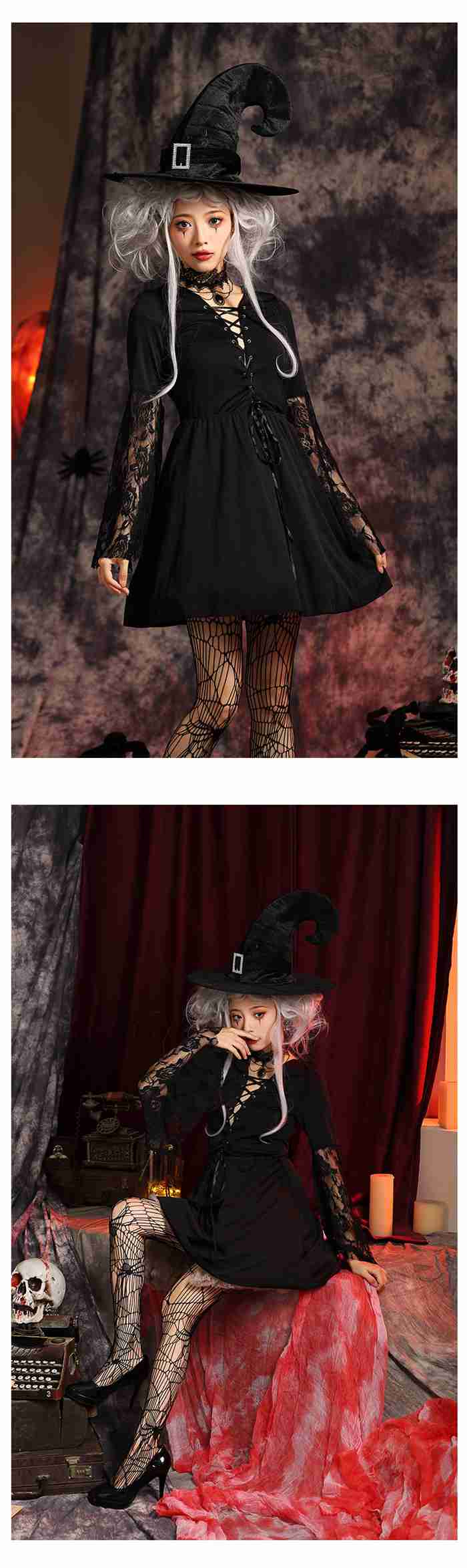 ハロウィン コスプレ 魔女仮装 ウィッチ コスチューム 大人 レディース 帽子付き3点set 定番 黒セクシー可愛いレースフレア袖 コスプレ 魔法使いデビル ゴスロリ 吸血鬼 悪魔 キュート クラシカ ハロウィン コスプレ 魔女仮装 ウィッチ コスチューム 大人 レディース 帽子付き3点set 定番 黒セクシー可愛いレースフレア袖 コスプレ 魔法使いデビル ゴスロリ 吸血鬼 悪魔 キュート クラシカ