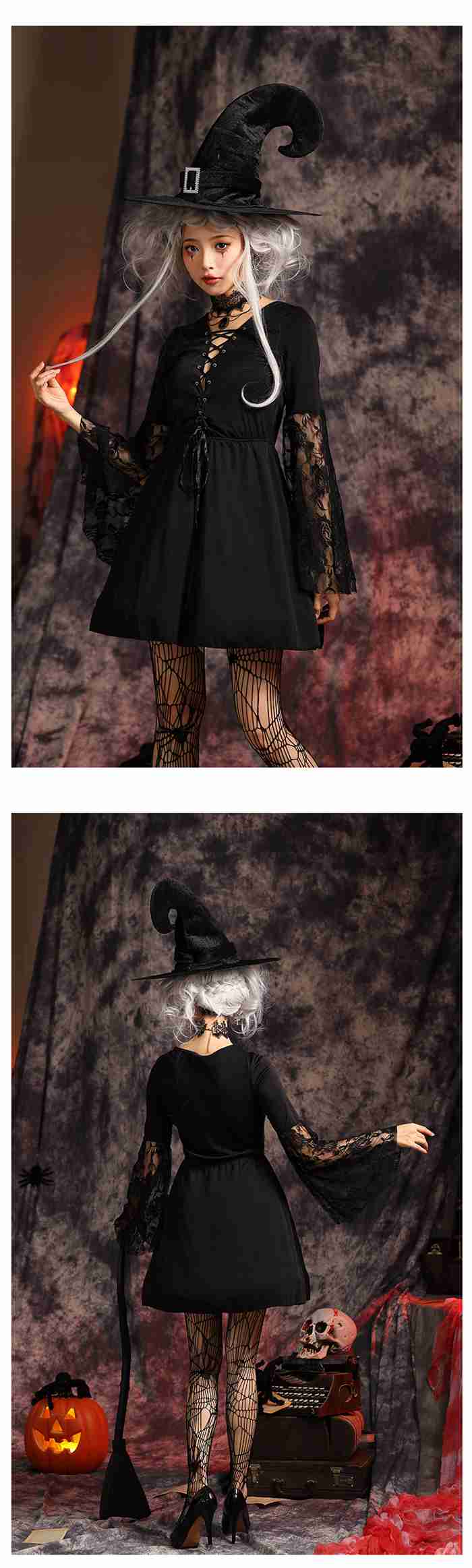 ハロウィン コスプレ 魔女仮装 ウィッチ コスチューム 大人 レディース 帽子付き3点set 定番 黒セクシー可愛いレースフレア袖 コスプレ 魔法使いデビル ゴスロリ 吸血鬼 悪魔 キュート クラシカ ハロウィン コスプレ 魔女仮装 ウィッチ コスチューム 大人 レディース 帽子付き3点set 定番 黒セクシー可愛いレースフレア袖 コスプレ 魔法使いデビル ゴスロリ 吸血鬼 悪魔 キュート クラシカ