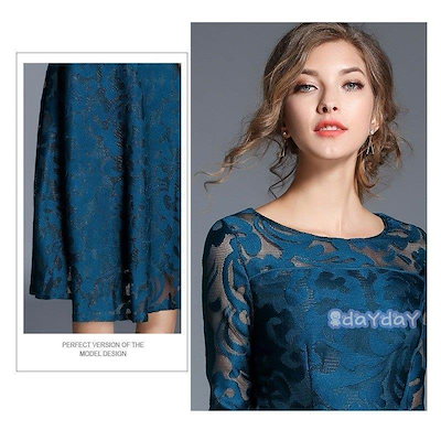 ワンピース レディース パーティードレス 総レース ドレス 7分袖 大きいサイズ フォーマル aライン