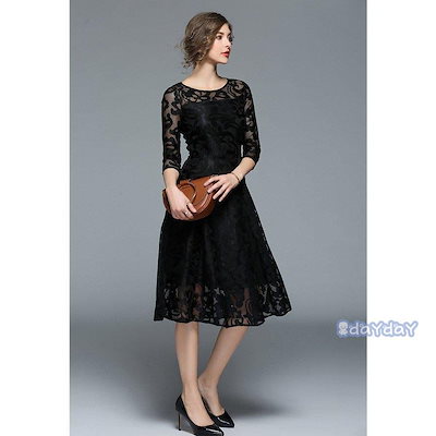 ワンピース レディース パーティードレス 総レース ドレス 7分袖 大きいサイズ フォーマル aライン