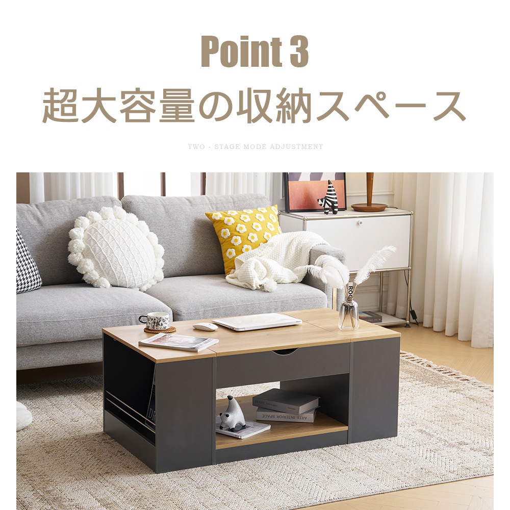 [国内即発送]【新作登場】センターテーブル 昇降テーブル 大容量収納 収納付き 幅110CM 北欧風 リビングテーブル ローテーブル モダン 組み立て簡単 耐久性抜群【ホワイト】159