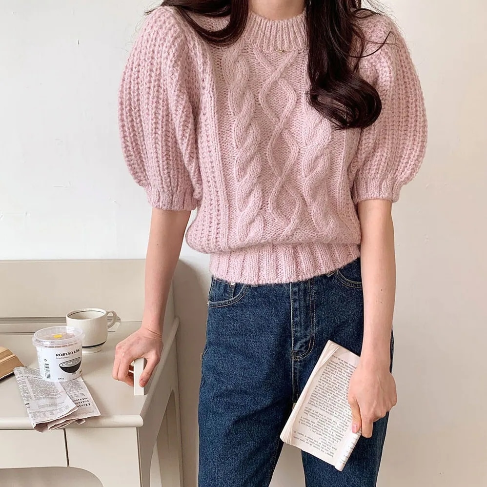 2color レディース トップス ニット セーター ケーブルニット ショート丈 ケーブル編み 2color レディース トップス ニット セーター ケーブルニット ショート丈 ケーブル編み