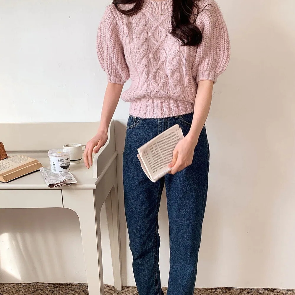 2color レディース トップス ニット セーター ケーブルニット ショート丈 ケーブル編み 2color レディース トップス ニット セーター ケーブルニット ショート丈 ケーブル編み