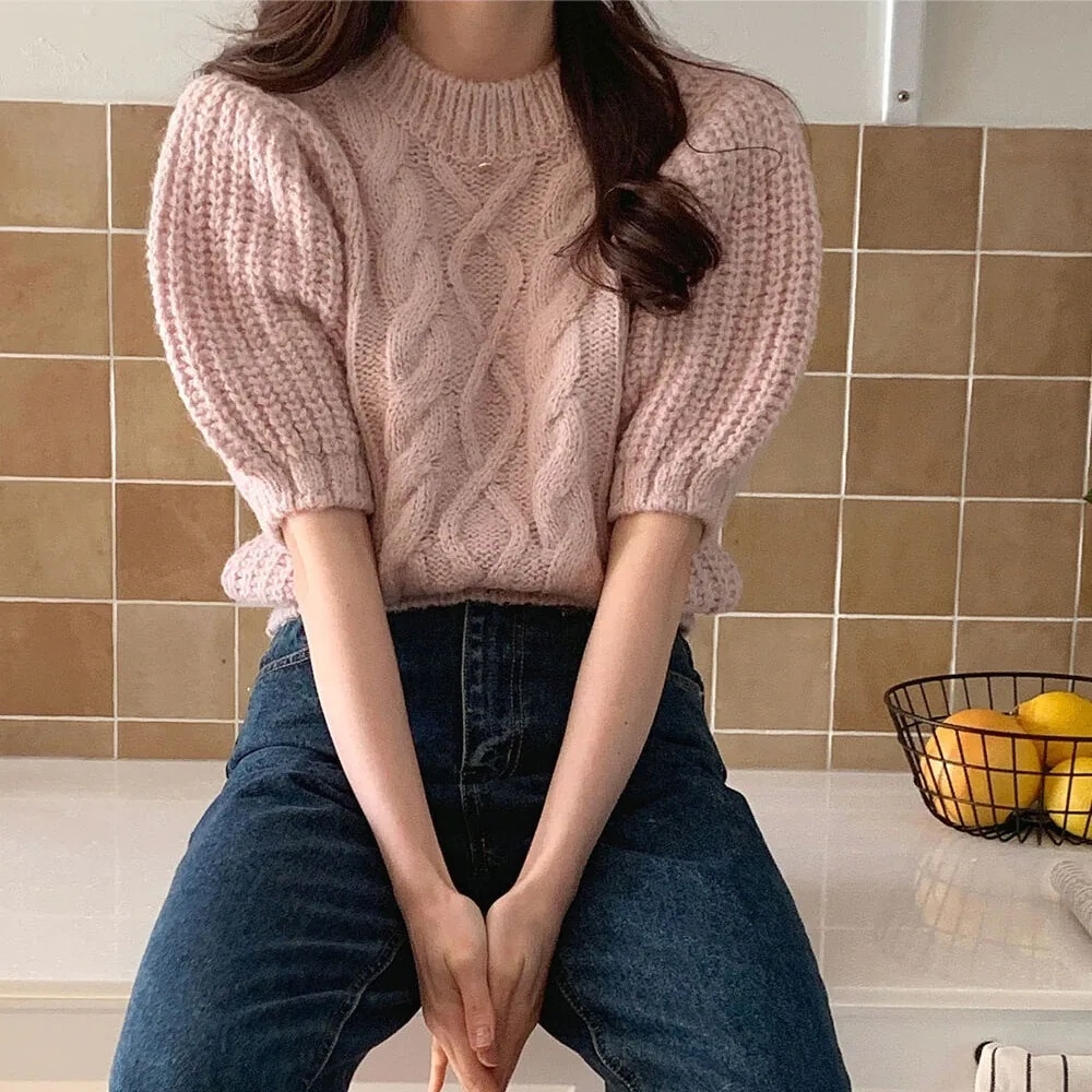 2color レディース トップス ニット セーター ケーブルニット ショート丈 ケーブル編み 2color レディース トップス ニット セーター ケーブルニット ショート丈 ケーブル編み