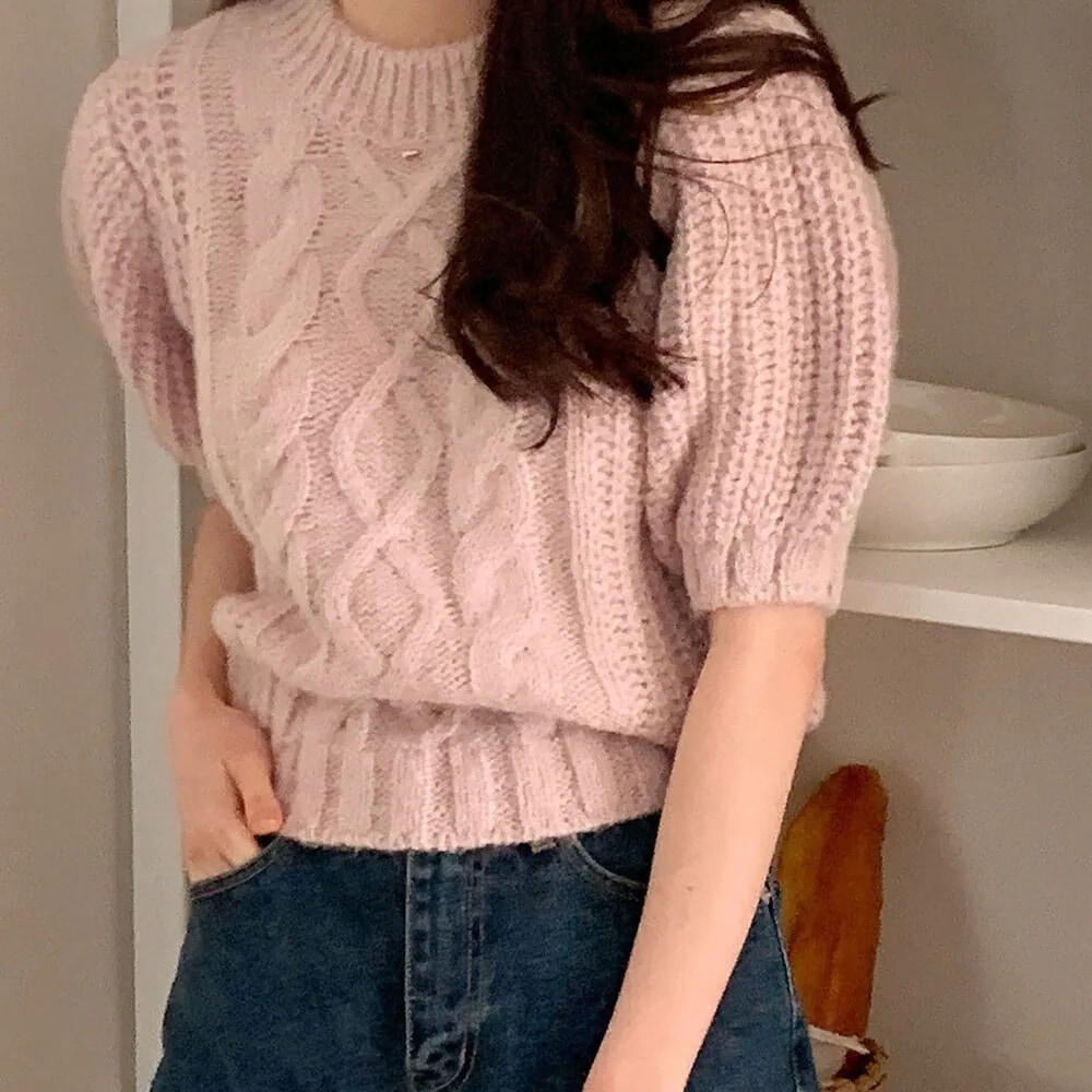 2color レディース トップス ニット セーター ケーブルニット ショート丈 ケーブル編み 2color レディース トップス ニット セーター ケーブルニット ショート丈 ケーブル編み