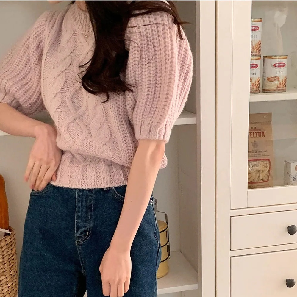 2color レディース トップス ニット セーター ケーブルニット ショート丈 ケーブル編み 2color レディース トップス ニット セーター ケーブルニット ショート丈 ケーブル編み