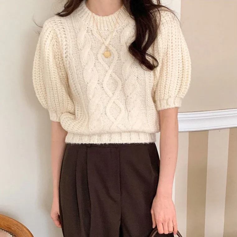 2color レディース トップス ニット セーター ケーブルニット ショート丈 ケーブル編み 2color レディース トップス ニット セーター ケーブルニット ショート丈 ケーブル編み