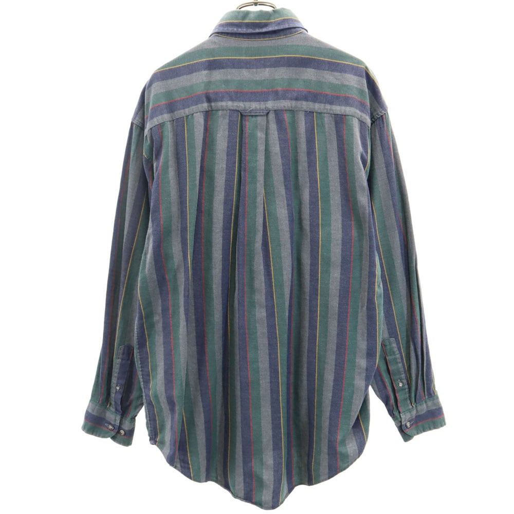 90s オールド ストライプ 長袖 ボタンダウンシャツ M グレー系