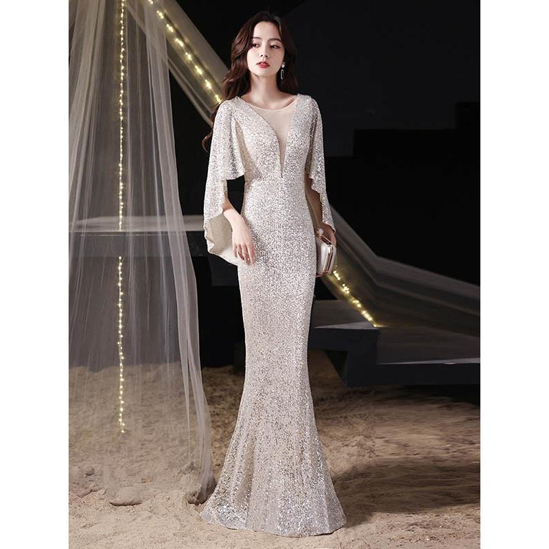 送料無料】マーメイドドレス 小さいサイズ キラキラ フレア 演奏会