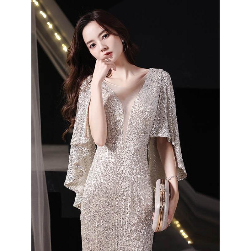 送料無料】マーメイドドレス 小さいサイズ キラキラ フレア 演奏会