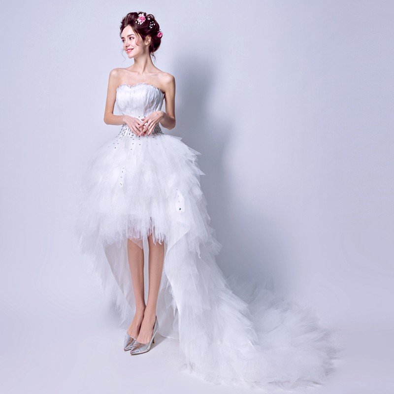 ウェディングドレス エンパイア 安い 結婚式 トレーンドレス 前ミニ ウエディングドレス 二次会 花