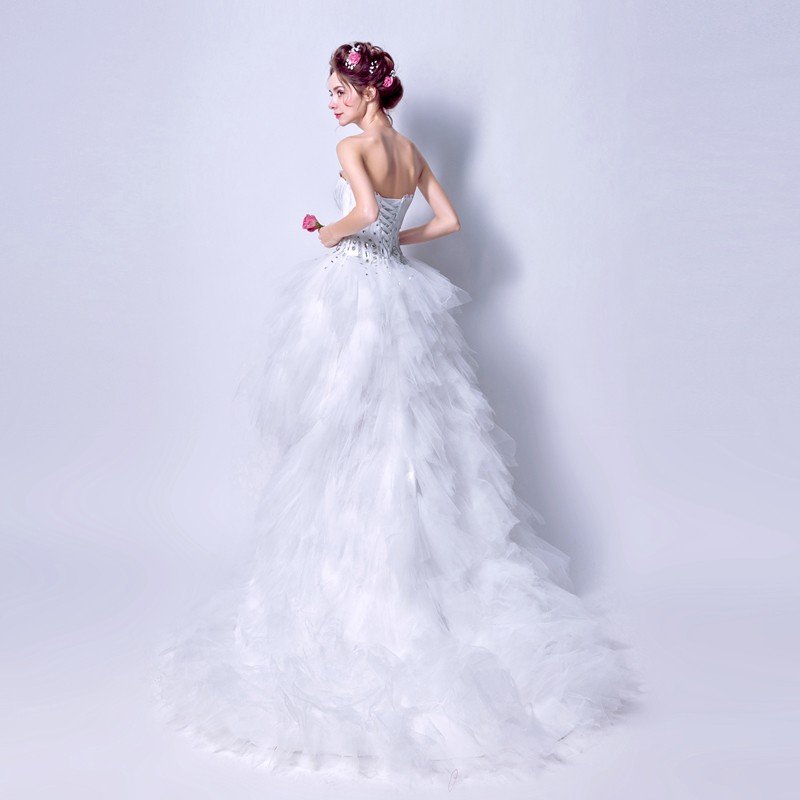 ウェディングドレス エンパイア 安い 結婚式 トレーンドレス 前ミニ ウエディングドレス 二次会 花