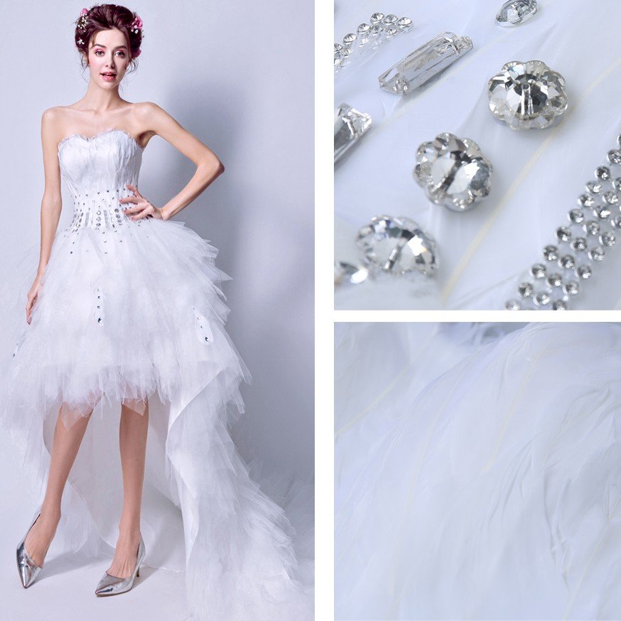 ウェディングドレス エンパイア 安い 結婚式 トレーンドレス 前ミニ ウエディングドレス 二次会 花