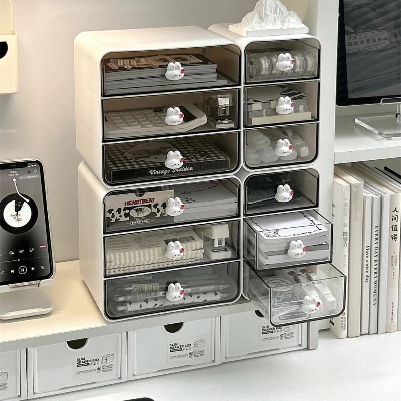 透明アクリルデスクトップ収納ボックス,引き出しタイプ,カワイイバンニー,化粧品デスク,文房具収納ホルダー,デスクオーガナイザー 透明アクリルデスクトップ収納ボックス,引き出しタイプ,カワイイバンニー,化粧品デスク,文房具収納ホルダー,デスクオーガナイザー