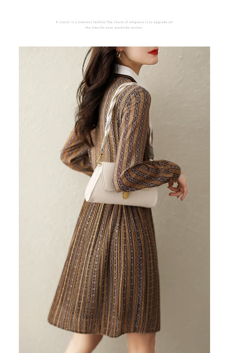 シャツワンピース クラシック ひざ丈 袖あり 長袖 襟付き Ａライン スリム 細身 タイト ボタン