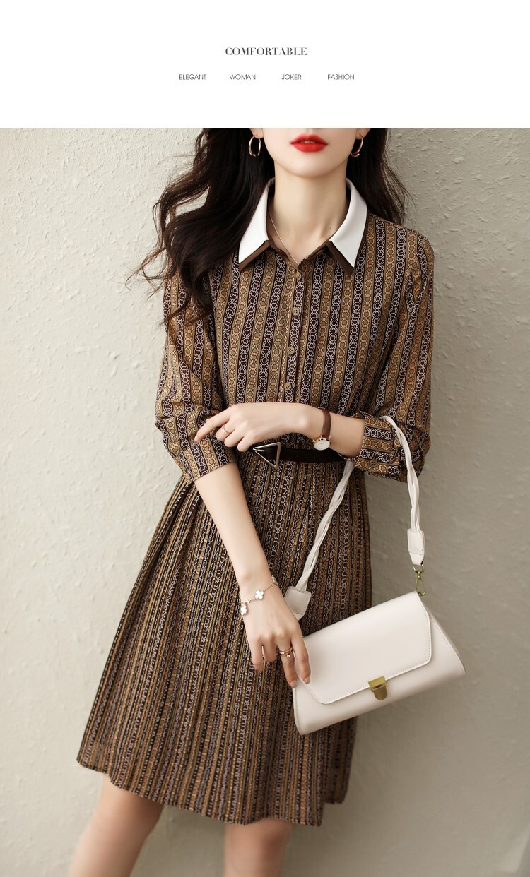 シャツワンピース クラシック ひざ丈 袖あり 長袖 襟付き Ａライン スリム 細身 タイト ボタン