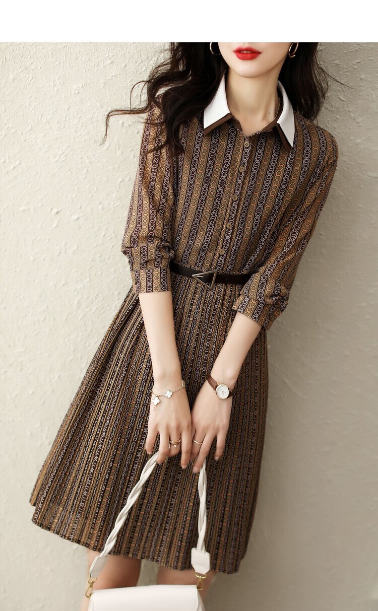 シャツワンピース クラシック ひざ丈 袖あり 長袖 襟付き Ａライン スリム 細身 タイト ボタン