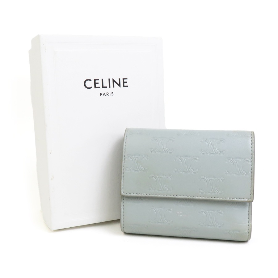 セリーヌ CELINE 三つ折り財布 レザー ライトグレー レディース e58863