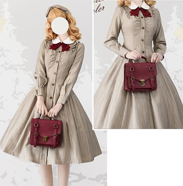 ロリータ ワンピース レディース ロング lolita フレアスカート イギリス風 可愛い 大人 ブラウン ブラック グリーン ベージュ グレー S M L XL 2XL