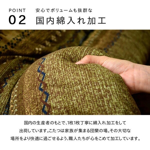 ギャッベ柄 こたつ布団 長方形 グリーン 約205cm245cm 洗える マイクロファイバー ラディ