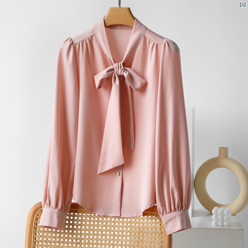 レディース ファッション レディース カジュアル 上品 綺麗 外出 ホワイト 通勤 リボン サテンシャツ 春秋 長袖 プロ インタビュー トップ レディース ファッション レディース カジュアル 上品 綺麗 外出 ホワイト 通勤 リボン サテンシャツ 春秋 長袖 プロ インタビュー トップ