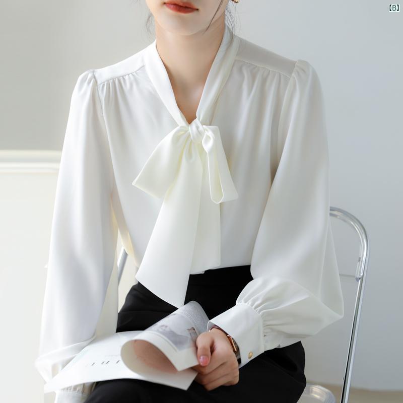 レディース ファッション レディース カジュアル 上品 綺麗 外出 ホワイト 通勤 リボン サテンシャツ 春秋 長袖 プロ インタビュー トップ レディース ファッション レディース カジュアル 上品 綺麗 外出 ホワイト 通勤 リボン サテンシャツ 春秋 長袖 プロ インタビュー トップ