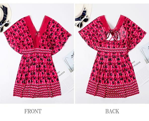 ワンピース レディース パッド付 Vネック 袖あり 大きいサイズ ハイウエスト 大きいサイズ 水着 体型カバー 温泉 海 ビーチ リゾート プール かわいい ママ水着 20代 30代 40代 韓国フ