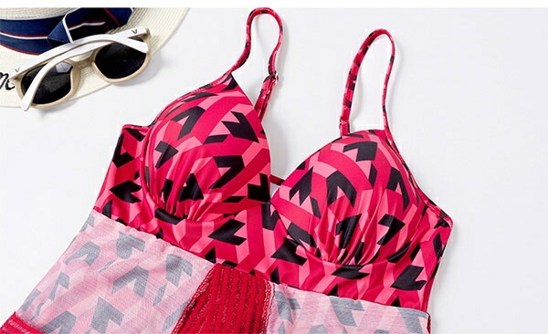 ワンピース レディース パッド付 Vネック 袖あり 大きいサイズ ハイウエスト 大きいサイズ 水着 体型カバー 温泉 海 ビーチ リゾート プール かわいい ママ水着 20代 30代 40代 韓国フ