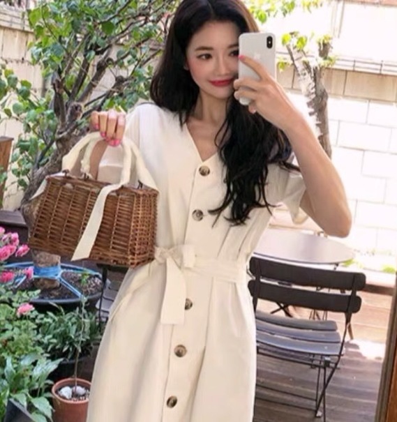 ワンピース フレアスカート フレアワンピース ミモレ ミモレ丈 袖あり 半袖 Vネック 襟なし フレア セミフレア Aライン ウエストマーク ウエストリボン 大人可愛い きれいめ シンプル カジュアル