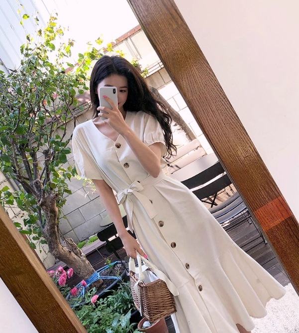 ワンピース フレアスカート フレアワンピース ミモレ ミモレ丈 袖あり 半袖 Vネック 襟なし フレア セミフレア Aライン ウエストマーク ウエストリボン 大人可愛い きれいめ シンプル カジュアル