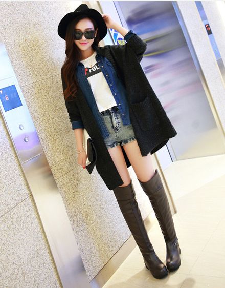 進撃の巨人 風 コスプレ ロング ブーツ 筒丈47cm ヒール高3cm 普段使いにも サイズ 27.0―28.0cm ブラウン ブラック