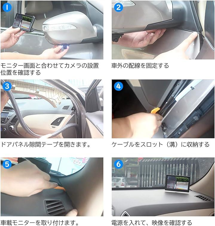 5インチLCDモニター サイドカメラセット サイド死角確認 明暗センサー 暗視機能付き ケーブル一本配線 シガーソケット給電 12V(ブラック)