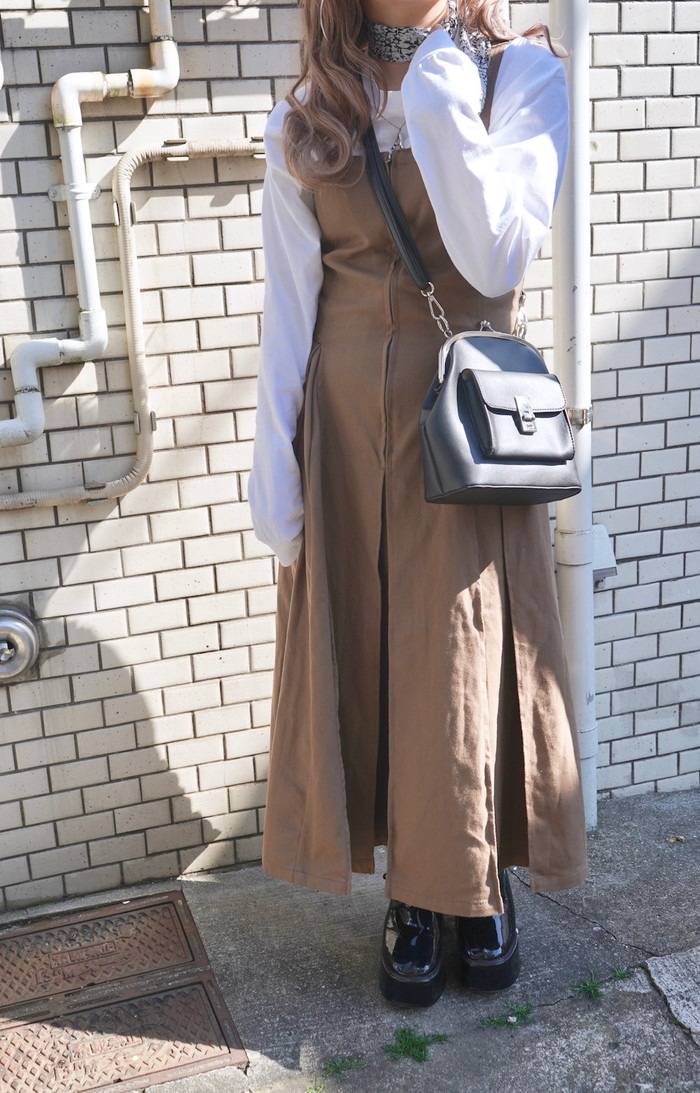 2type Strap Box Pleats Long Onepiece (brown) A,D,G レディース 2type Strap Box Pleats Long Onepiece (brown) A,D,G レディース