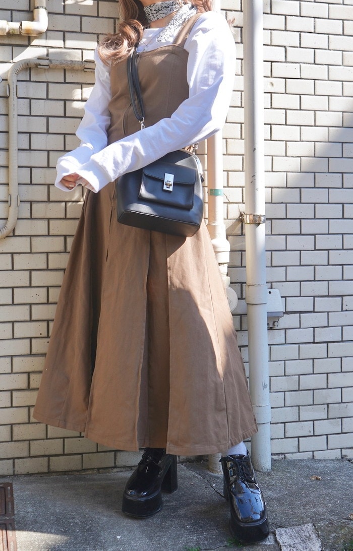2type Strap Box Pleats Long Onepiece (brown) A,D,G レディース 2type Strap Box Pleats Long Onepiece (brown) A,D,G レディース
