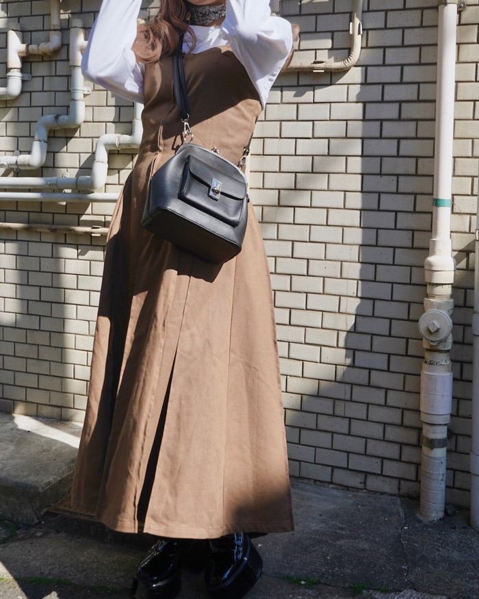 2type Strap Box Pleats Long Onepiece (brown) A,D,G レディース 2type Strap Box Pleats Long Onepiece (brown) A,D,G レディース