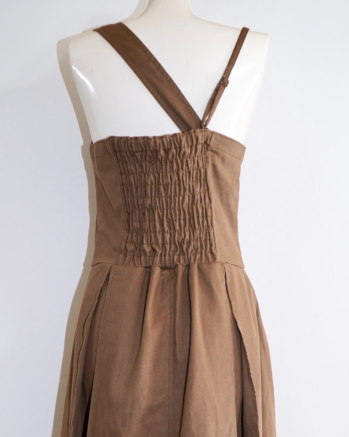 2type Strap Box Pleats Long Onepiece (brown) A,D,G レディース 2type Strap Box Pleats Long Onepiece (brown) A,D,G レディース
