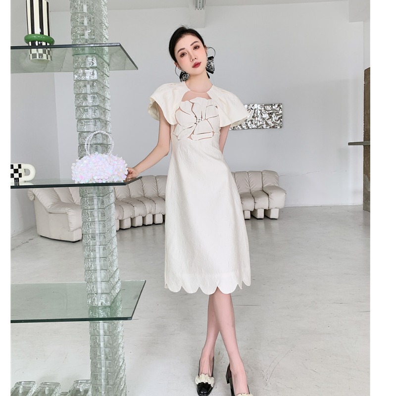 フラワー 半袖ワンピース ドレス ワンピース ジャカードスカート お呼ばれコーデ 二次会 結婚式. レディース 綺麗 D5