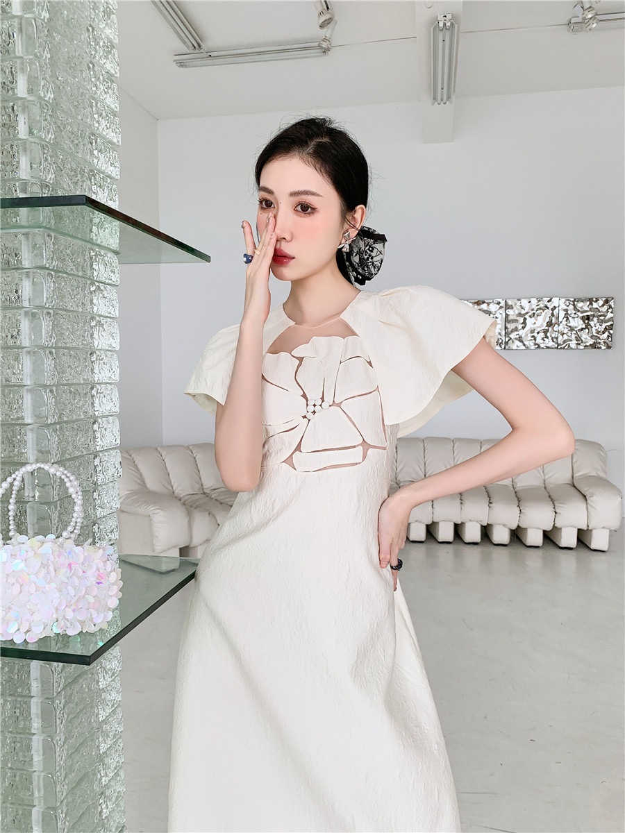 フラワー 半袖ワンピース ドレス ワンピース ジャカードスカート お呼ばれコーデ 二次会 結婚式. レディース 綺麗 D5