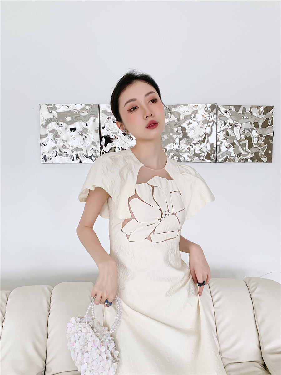 フラワー 半袖ワンピース ドレス ワンピース ジャカードスカート お呼ばれコーデ 二次会 結婚式. レディース 綺麗 D5