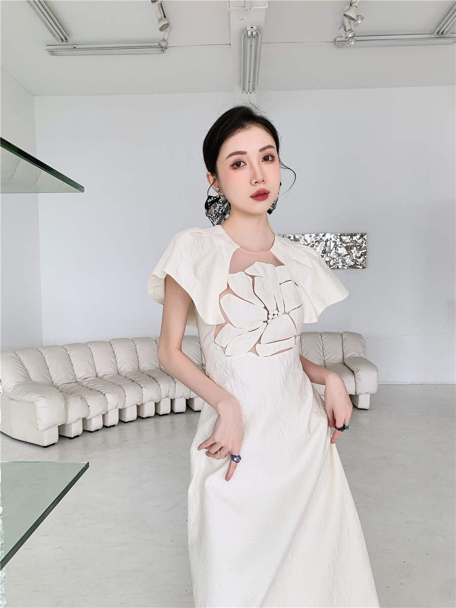 フラワー 半袖ワンピース ドレス ワンピース ジャカードスカート お呼ばれコーデ 二次会 結婚式. レディース 綺麗 D5