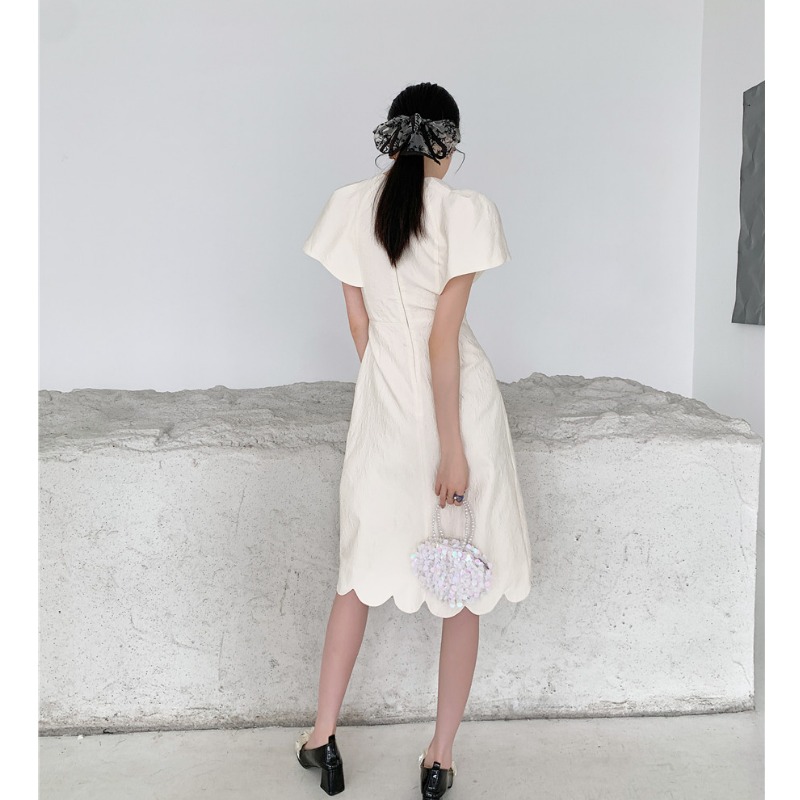 フラワー 半袖ワンピース ドレス ワンピース ジャカードスカート お呼ばれコーデ 二次会 結婚式. レディース 綺麗 D5