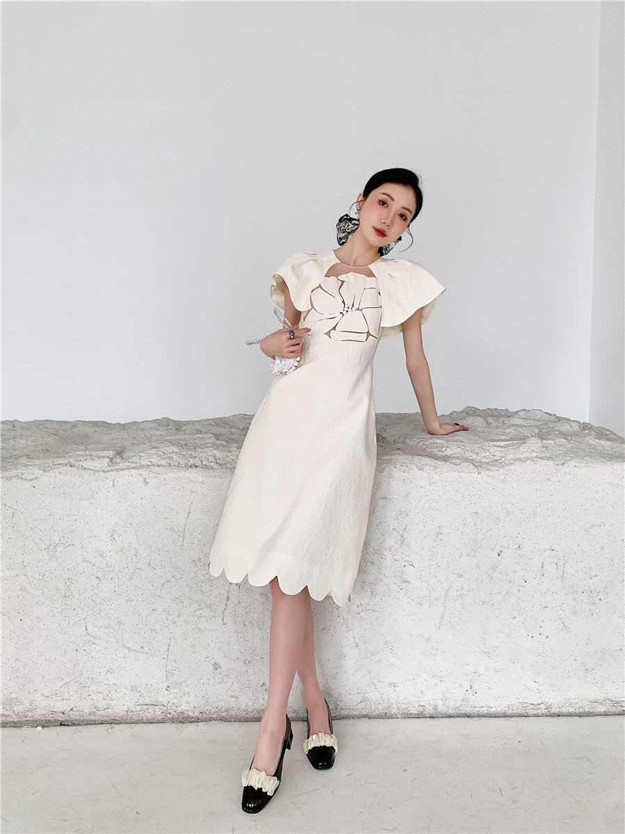 フラワー 半袖ワンピース ドレス ワンピース ジャカードスカート お呼ばれコーデ 二次会 結婚式. レディース 綺麗 D5