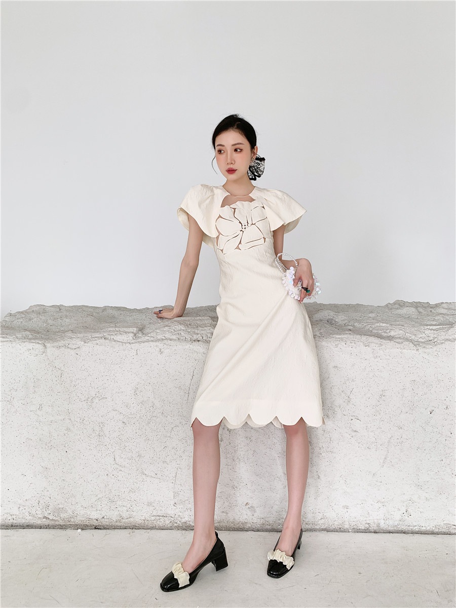 フラワー 半袖ワンピース ドレス ワンピース ジャカードスカート お呼ばれコーデ 二次会 結婚式. レディース 綺麗 D5