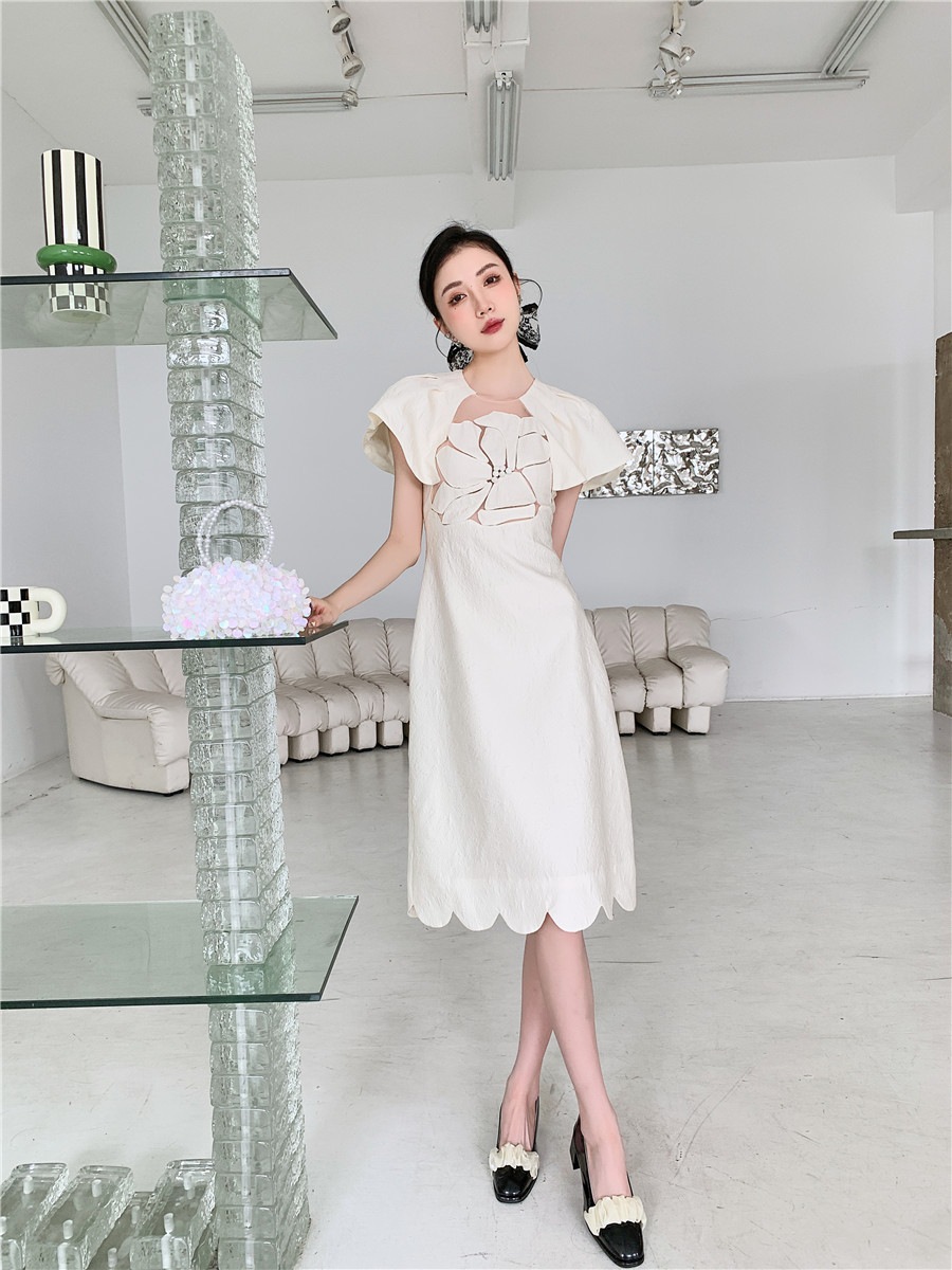 フラワー 半袖ワンピース ドレス ワンピース ジャカードスカート お呼ばれコーデ 二次会 結婚式. レディース 綺麗 D5