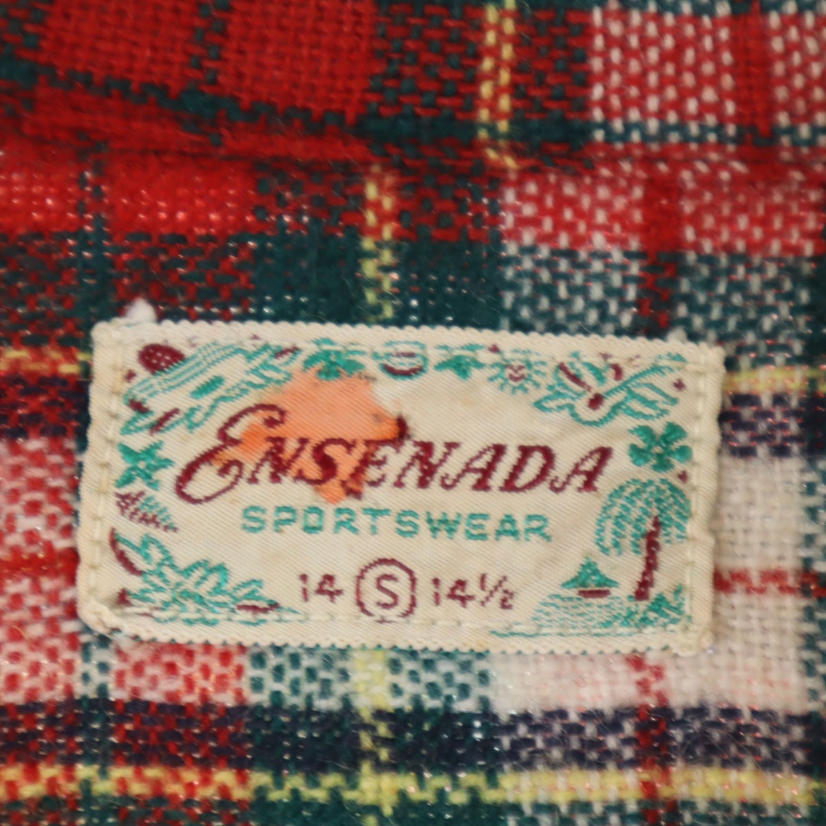 ENSENADA 50s ヴィンテージ チェック柄 長袖 ウールシャツ S レッド メンズ ENSENADA 50s ヴィンテージ チェック柄 長袖 ウールシャツ S レッド