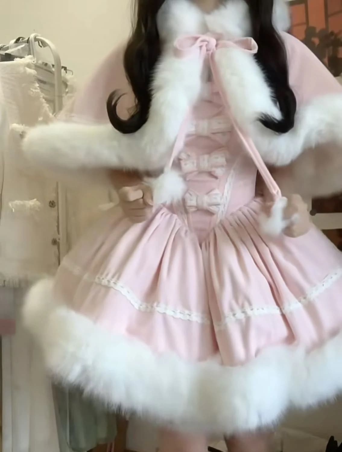 ロリータかわいい女の子甘い年齢を減らす豪華なスプライシングマントジャケットボウドレス厚みのあるスーツレディース